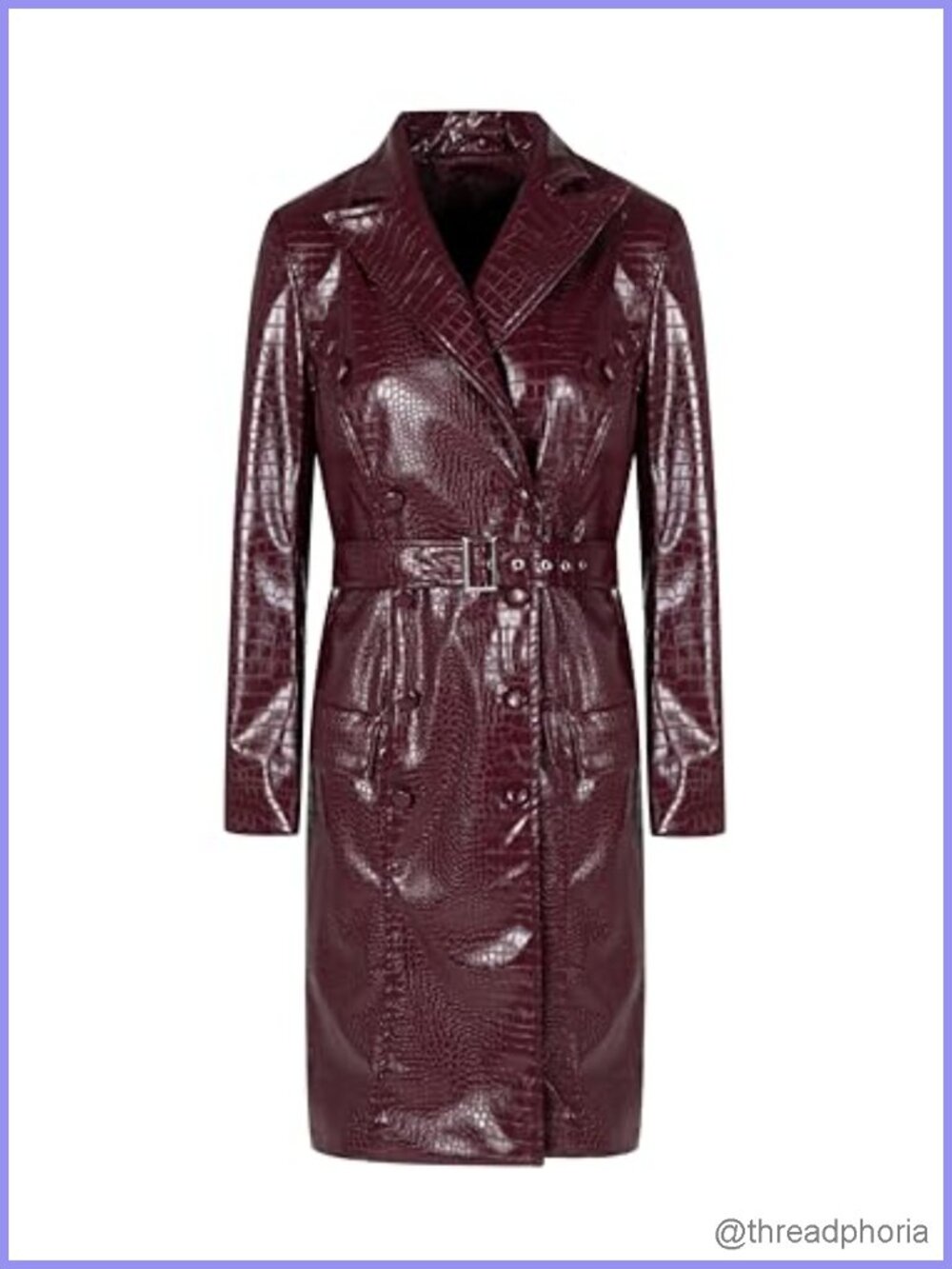 Faux PU Leather Trench Coat Womens Oversized Belted Knee Length Casual